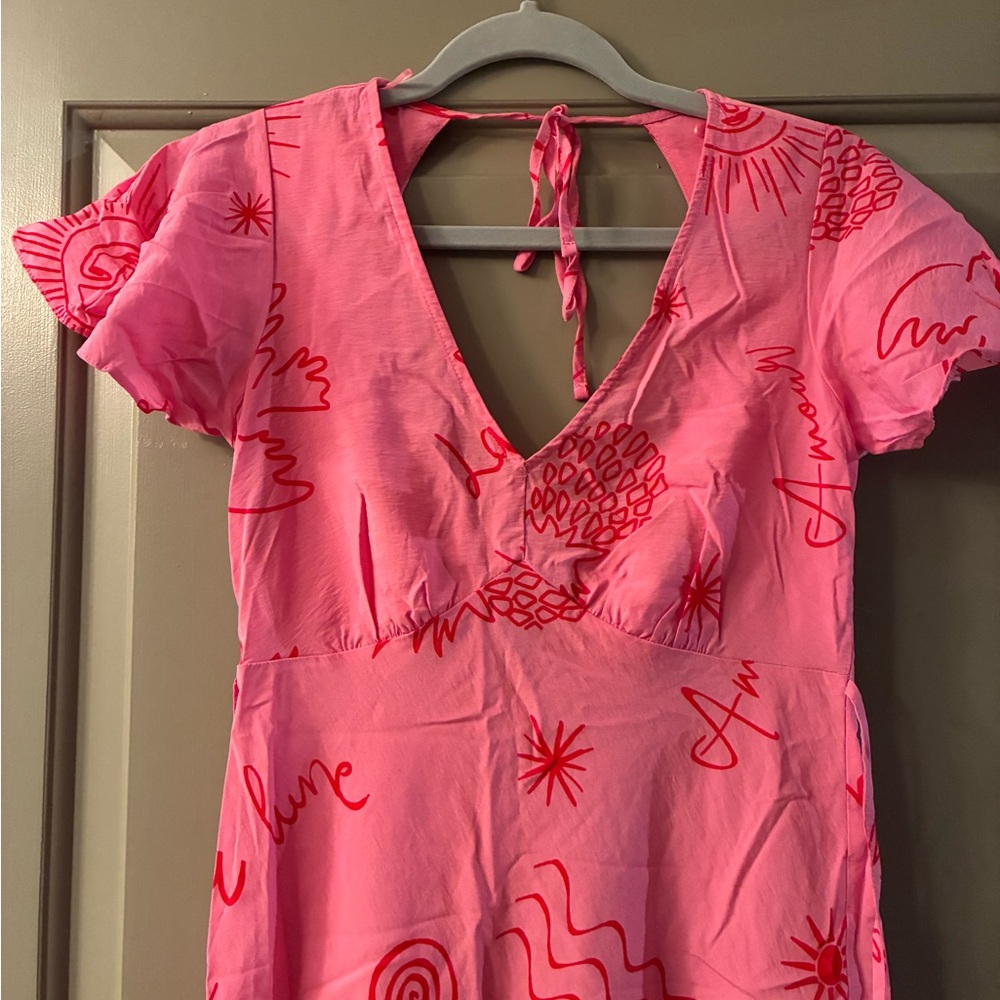 Pink Patterned Women's Summer Dress - Picture 2 of 5